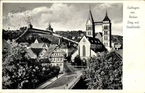 Ak Esslingen am Neckar, Burg mit Stadtkirche, Brücke