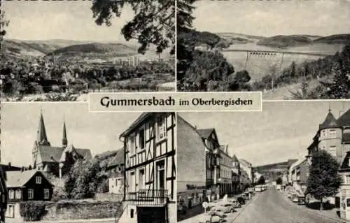 Ak Gummersbach, Straßenpartie, Kirche, Talsperre