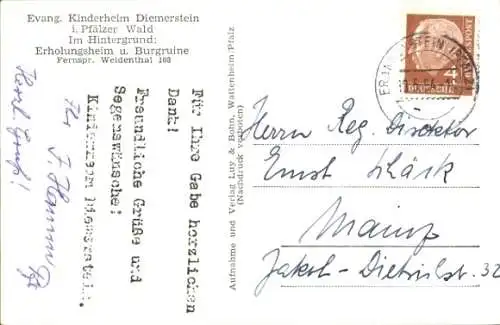 Ak Diemerstein Frankenstein in der Pfalz, Evang. Kinderheim Diemerstein, Erholungsheim und Burgruine