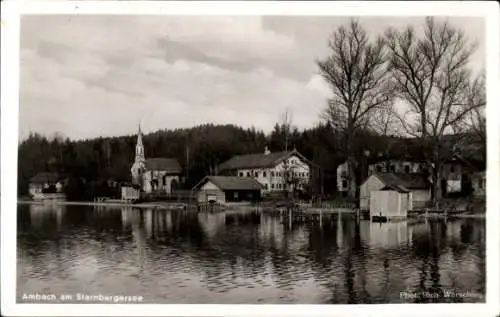 Ak Ambach am Starnberger See Münsing Oberbayern, Teilansicht, Kirche