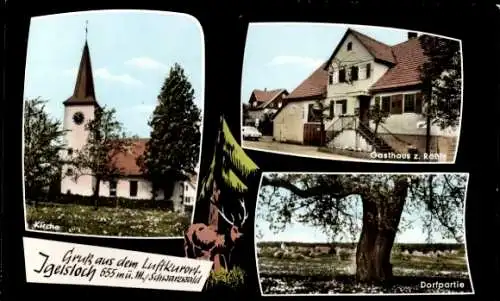 Ak Igelsloch Oberreichenbach im Schwarzwald, Kirche, Gasthaus z. Rössle, Panorama