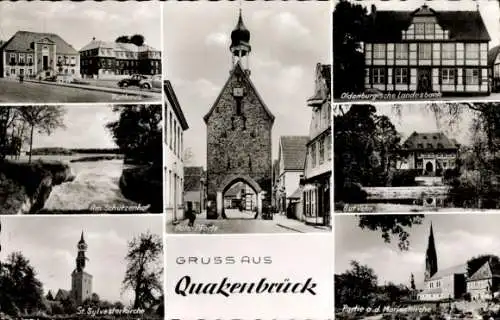 Ak Quakenbrück in Niedersachsen, Marienkirche, St. Sylvesterkirche, Schützenhof, Rathaus, Gut Vehr