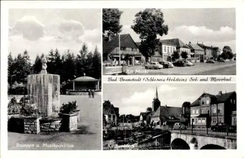 Ak Bad Bramstedt in Holstein, Brunnen, Musikpavillon, Markt, Kirchenbleck