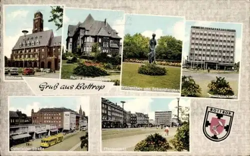 Ak Bottrop im Ruhrgebiet, Rathaus, Gymnasium, Stadtsparkasse, Osterfelder Straße, Pferdemarkt