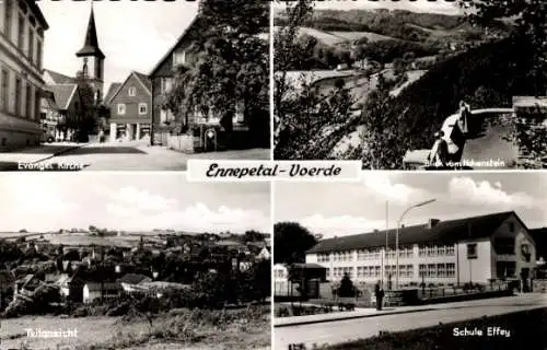 Ak Voerde Ennepetal im Ruhrgebiet, evangelische Kirche, Blick vom Hohenstein, Schule Effey