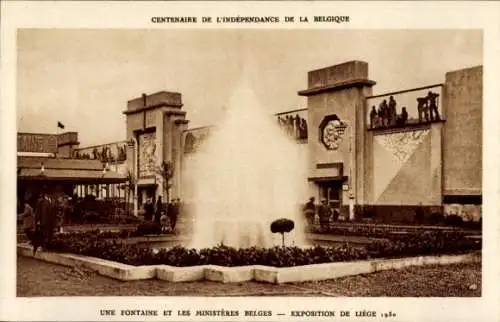 Ak Liège Lüttich Wallonien, Weltausstellung 1930, Fontaine, Belgische Ministerien