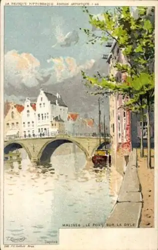 Künstler Litho Ranot, F., Mechelen Mechelen Flandern Antwerpen, Brücke am Dyle