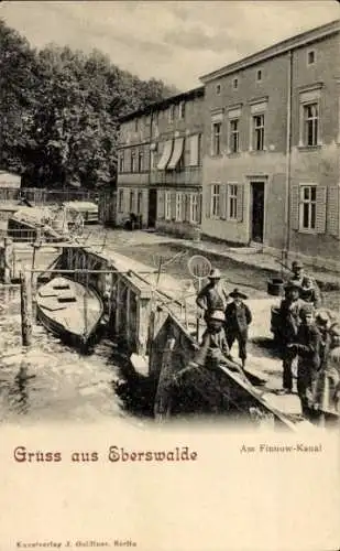 Ak Eberswalde in der Mark, Am Finowkanal, Boote, Kinder