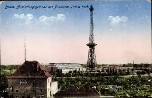 Ak Berlin Charlottenburg, Blick zum Funkturm, 138 Meter, Messegelände