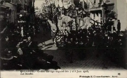 Ak Ostende Ostende Westflandern, Große verkleidete Prozession vom 7. und 8. Juni 1908