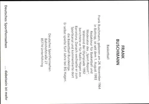 Ak Moderator Frank Buschmann, Portrait, Autogramm