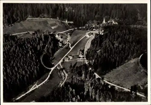 Ak Hinterlangenbach Baiersbronn im Schwarzwald, Fliegeraufnahme, Forsthaus Auerhahn