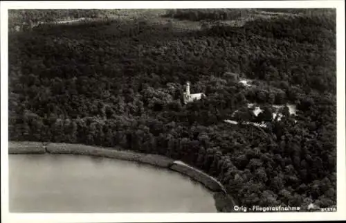 Ak Berlin Zehlendorf Wannsee, Nikolskoe, Havel-Wochenendkirche Peter und Paul, Luftaufnahme