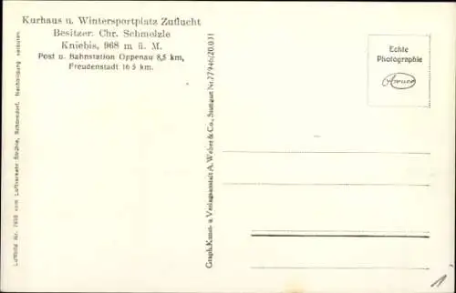 Ak Zuflucht Bad Peterstal Griesbach im Schwarzwald, Fliegeraufnahme, Kurhaus