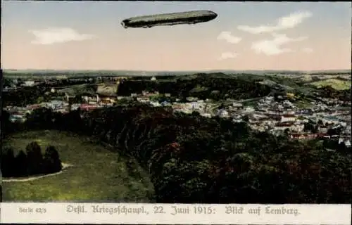 Ak Lwów Lemberg Ukraine, Panorama, Luftschiff, Zeppelin