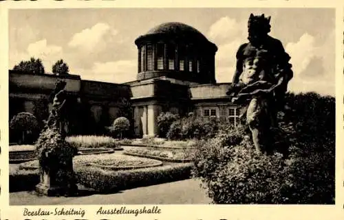 Ak Szczytnice Scheitnig Wrocław Breslau Schlesien, Ausstellungshalle, Statue