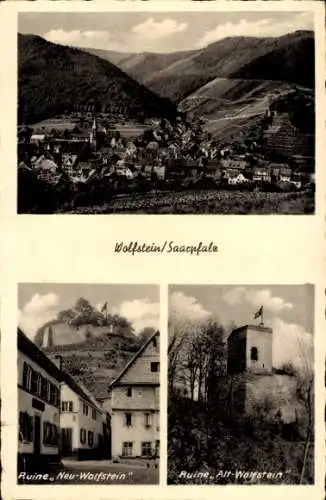 Ak Wolfstein Saarpfalz, Totalansicht, Ruine Neu Wolfstein, Alt Wolfstein