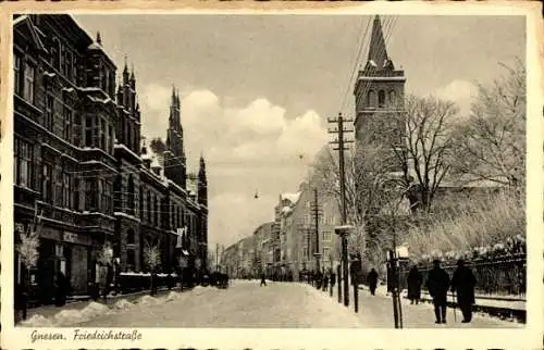 Ak Gniezno Gnesen Posen, Friedrichstraße, Winter