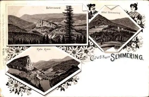 Litho Semmering in Niederösterreich, Bolleroswand, Hotel Semmering, Kalte Rinne