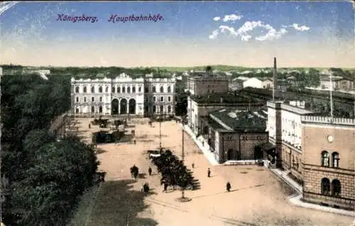 Ak Kaliningrad Königsberg Ostpreußen, Hauptbahnhöfe, Vogelschau