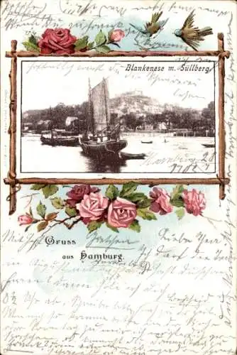 Passepartout Litho Hamburg Altona Blankenese, Süllberg, Rosen