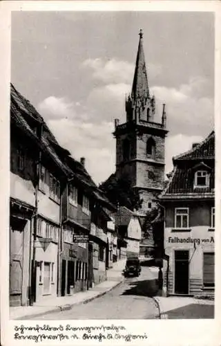 Ak Bad Langensalza in Thüringen, Bergstraße, Kirche Sankt Stephan, Fell-Geschäft