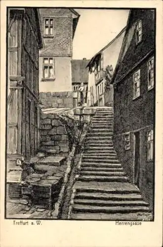 Künstler Ak Treffurt im Wartburgkreis Thüringen, Herrengasse, Treppe