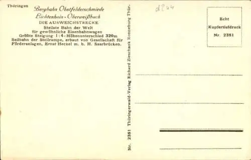 Ak Oberweißbach in Thüringen, Bergbahn Obstfelderschmiede, Ausweichstrecke, Standseilbahn