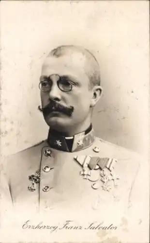 Ak Erzherzog Franz Salvator von Österreich-Toskana, Portrait in Uniform mit Orden, Zwicker