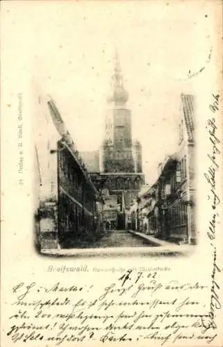 Ak Hansestadt Greifswald, Hunnenstraße, Nikolaikirche