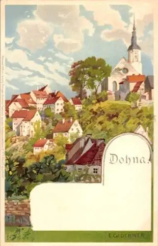 Künstler Litho Glöckner, E., Dohna in Sachsen, Kirche, Häuser