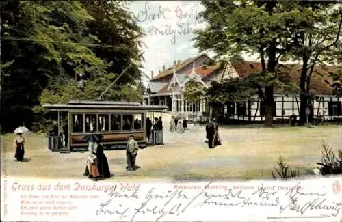 Ak Duisburg im Ruhrgebiet, Restaurant Monning, Straßenbahn