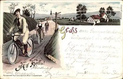 Litho Fahrräder, Radfahrer, All Heil