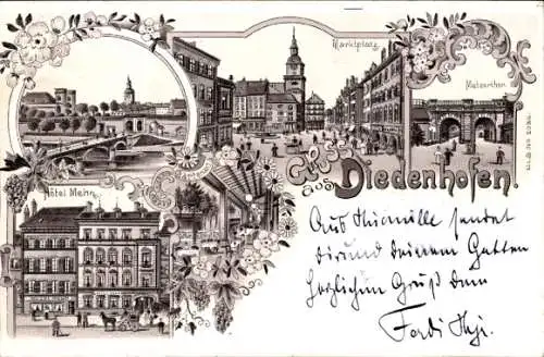 Litho Thionville Diedenhofen Lothringen Moselle, Marktplatz, Hotel, Metzerttor