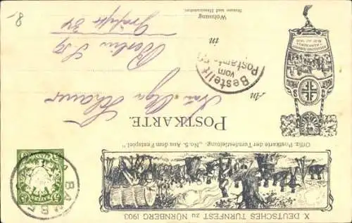Ganzsachen Litho Nürnberg, X. Turnfest 1903, Lützower im Festzuge, Turnvater Jahn