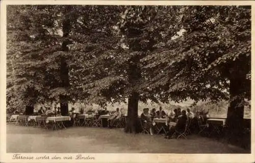 Ak Kettwig vor der Brücke Kettwig Essen im Ruhrgebiet, Ausflugslokal Zu den vier Linden, Terrasse