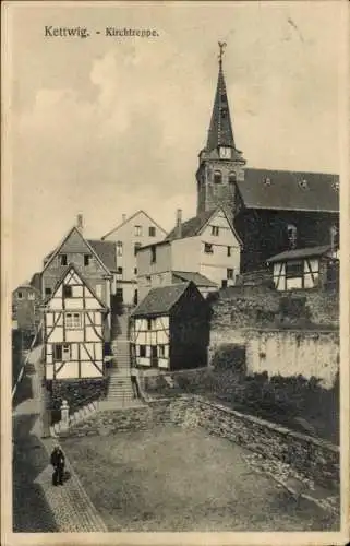 Ak Kettwig Essen im Ruhrgebiet, Kirchtreppe, Kirche