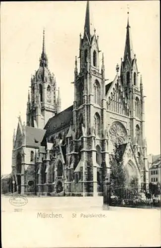 Ak München, St. Paulskirche, Straßenansicht