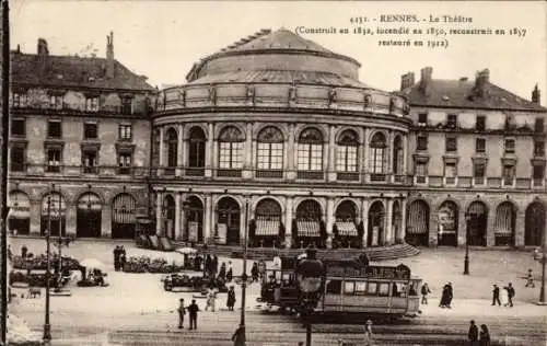 Ak Rennes Ille et Vilaine, Theater, Straßenbahn