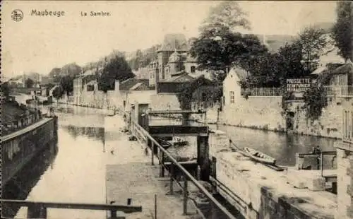 Ak Maubeuge Nord, Schleuse an der Sambre