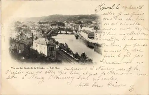 Ak Épinal Lothringen Vosges, Vue sur les Ponts de la Moselle