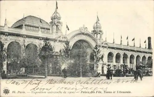 Ak Paris, Exposition Universelle de 1900, Palais des Fils, Tissus et Vetements