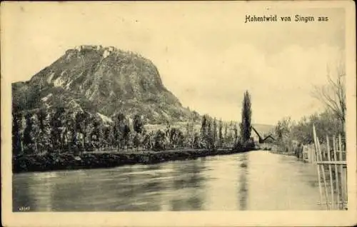 Ak Singen Hohentwiel Baden Württemberg, Hohentwiel, Blick von Singen aus