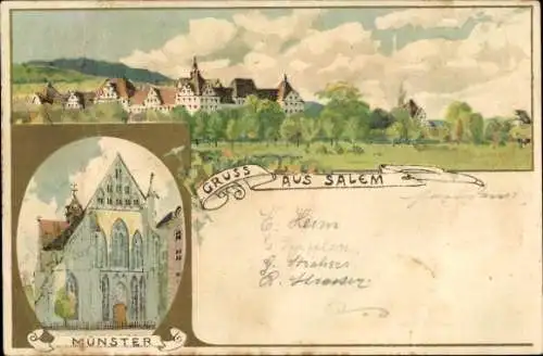 Litho Salem im Bodenseekreis Baden, Teilansicht, Münster