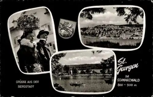 Ak Sankt Georgen im Schwarzwald, Wappen, Totalansicht, Trachten