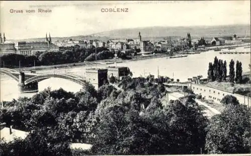 Ak Koblenz am Rhein, Panorama, Brücke