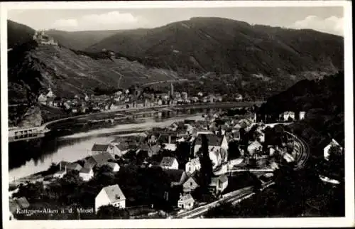 Ak Kattenes Löf an der Mosel, Panorama vom Ort, Ufer, Bahngleise