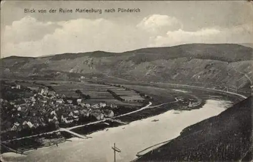 Ak Pünderich an der Mosel, Panorama, Blick von der Ruine Marienburg