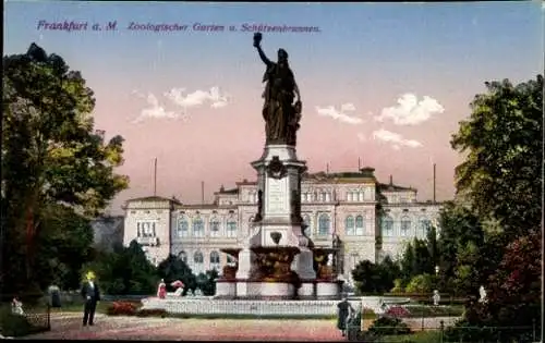 Ak Frankfurt am Main, Zoologischer Garten, Schützenbrunnen