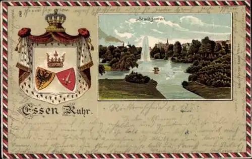 Ak Essen im Ruhrgebiet, Wappen, Stadtgarten